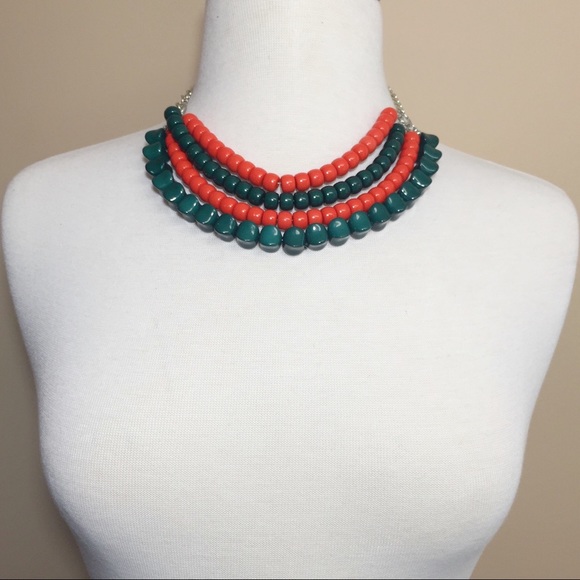 Layered Orange Green Beaded Necklace Earrings Set - Picture 3 of 3